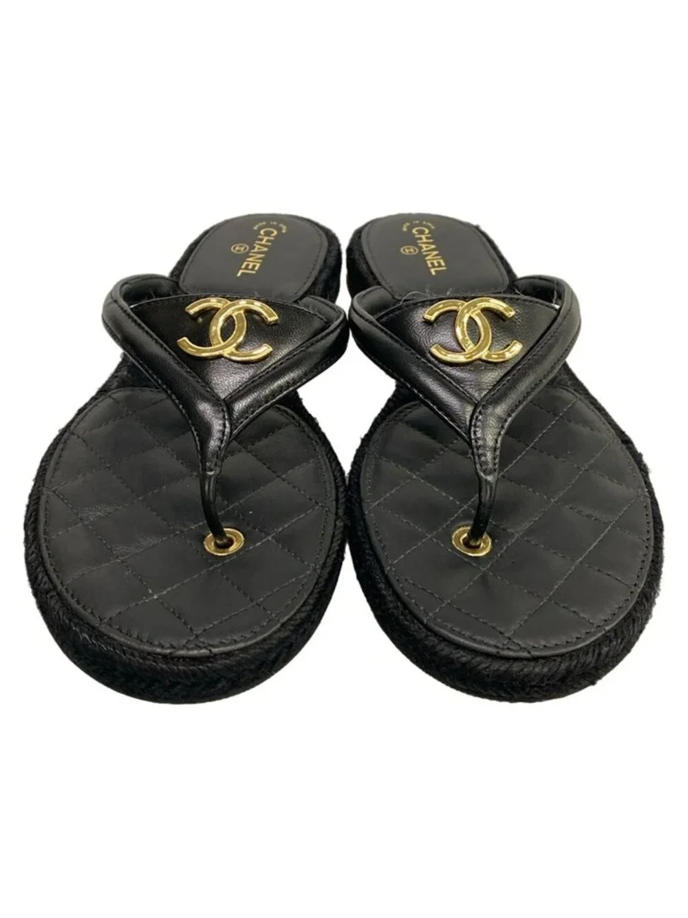 Chanel Beach Sandals Black Metiers d'Art Collection CC Logo Gold Lambskin